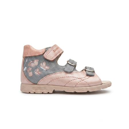 Sandale - Sandale supinate, cu scai și cataramă, pentru fete, model cu fluture si floare