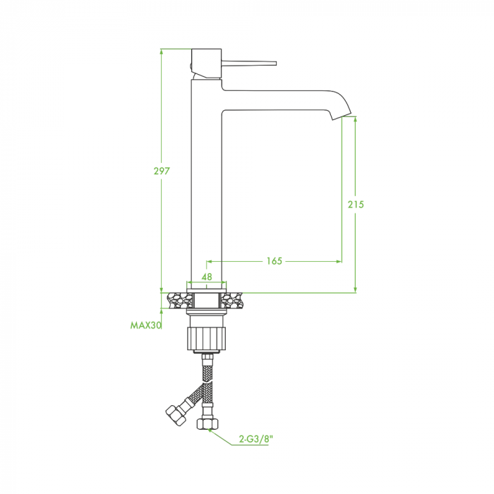 Baterie baie pentru lavoar inalta POLLA, negru, inaltime 29.7 cm - LAVEO [3]