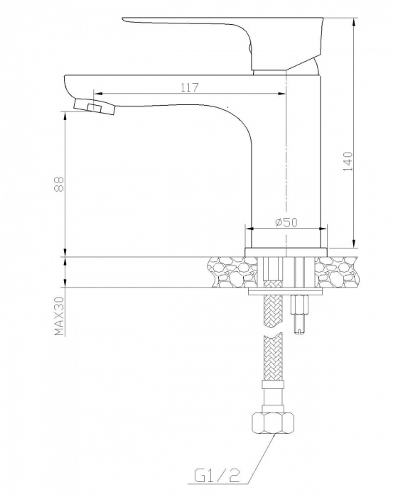 Baterie baie pentru lavoar LEVEL, alb/crom, inaltime 14 cm - CASA BLANCA [3]