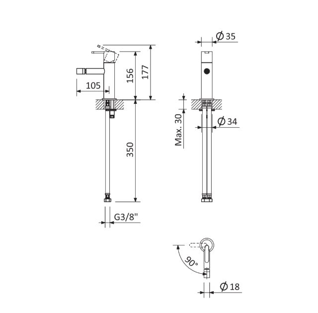 Baterie baie pentru lavoar SENSE, crom, monocomanda, inaltime 15.6 cm - SPATIO [2]