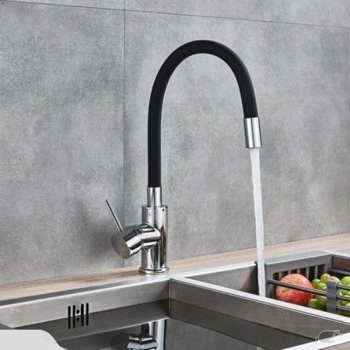 Baterie bucatarie pentru chiuveta cu pipa flexibila, FLEXI, monocomanda, negru/crom - CASA BLANCA [3]