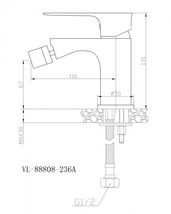 Baterie pentru bideu LEVEL, monocomanda, negru/crom - CASA BLANCA [2]
