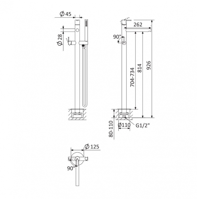 Baterie pentru cada freestanding SENSE, auriu-rosu, monocomanda - SPATIO [3]