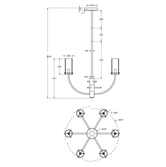 Candelabru ARCO, alama, 6*G9, diametru 61 cm - MAYTONI [4]