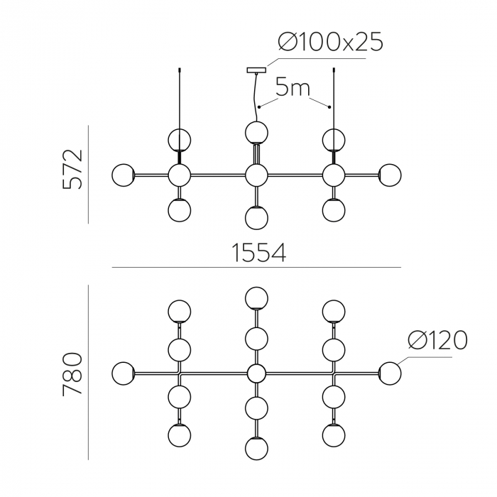 Candelabru DORIS, negru/alb, 20*G9, lungime 155 cm - ACB [4]