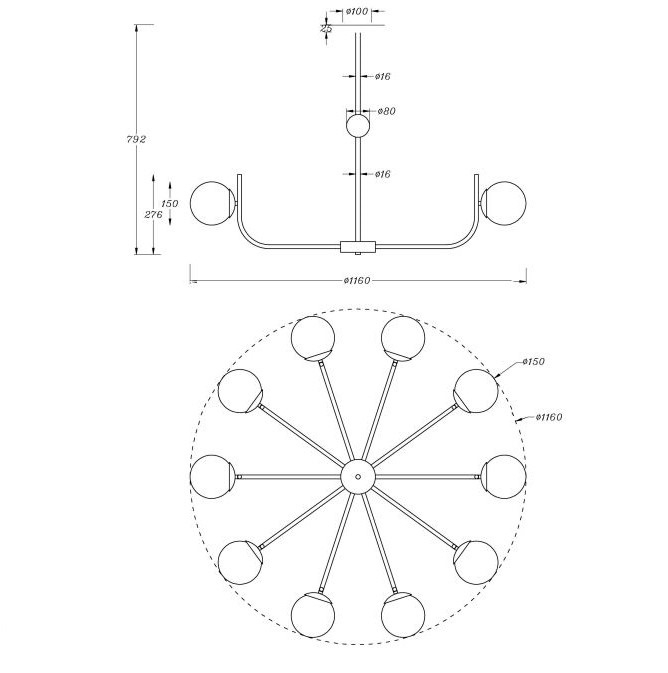 Candelabru RENDEZ-VOUS, alama/alb, 10*E14, diametru 116 cm - MAYTONI [3]