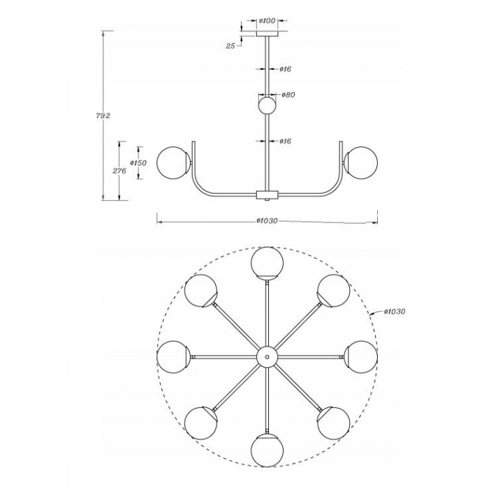 Candelabru RENDEZ-VOUS, alama/alb, 8*E14, diametru 103 cm - MAYTONI [3]