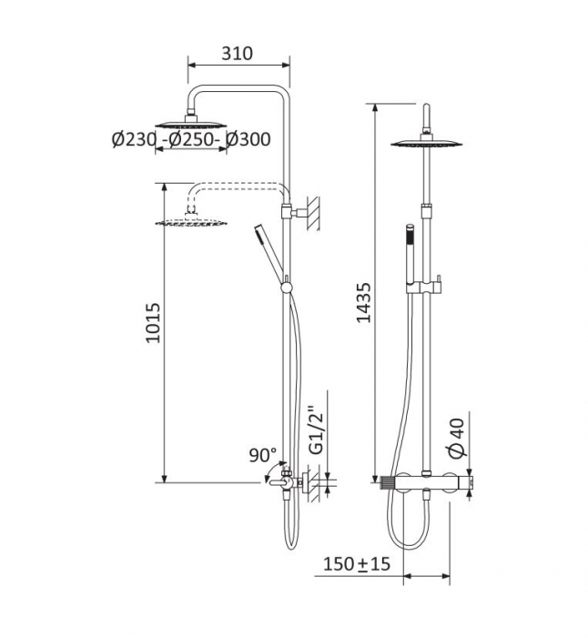 Coloana de dus cu baterie SENSE, auriu, monocomanda, inaltime reglabila - SPATIO [2]