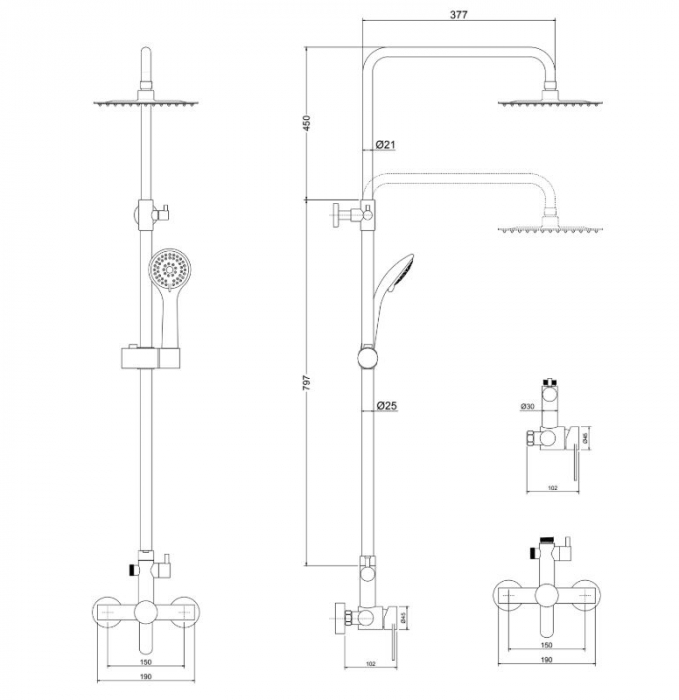 Coloana de dus cu baterie STEEL BLR713, inox, inaltime reglabila - CASA BLANCA [2]