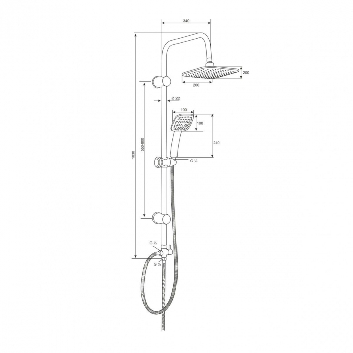 Coloana de dus patrata cu unghi reglabil, QUADRO, crom, inaltime 103 cm - CASA BLANCA [2]