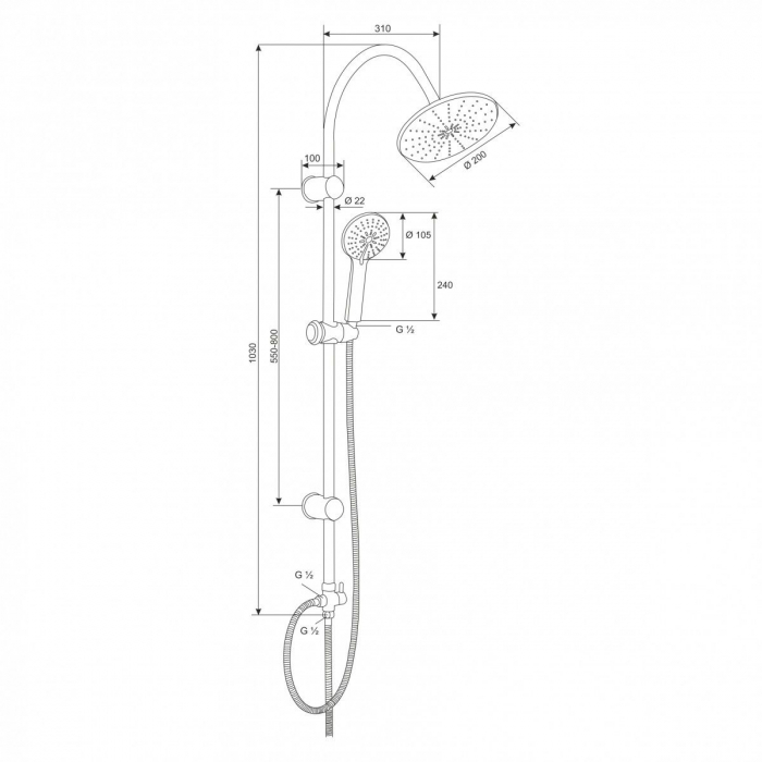 Coloana de dus rotunda cu unghi reglabil, RONDO, crom, inaltime 103 cm - CASA BLANCA [2]