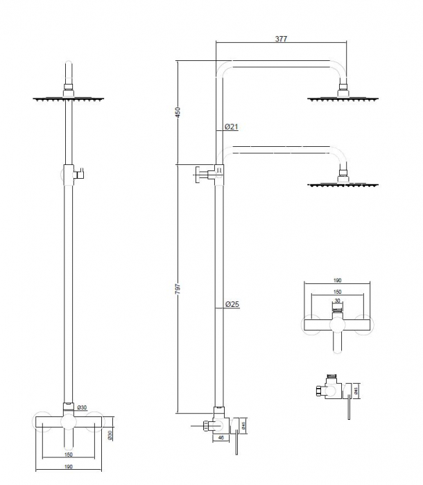 Coloana de dus cu baterie STEEL BLR71, inox, inaltime reglabila - CASA BLANCA [2]