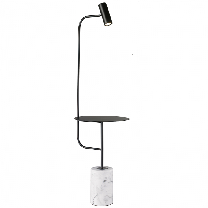 Lampadar LED cu etajeră VINCENT, negru/marmura, 3000K [1]