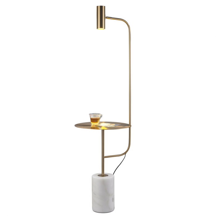 Lampadar LED cu etajera VINCENT, auriu/marmura, 3000K [2]