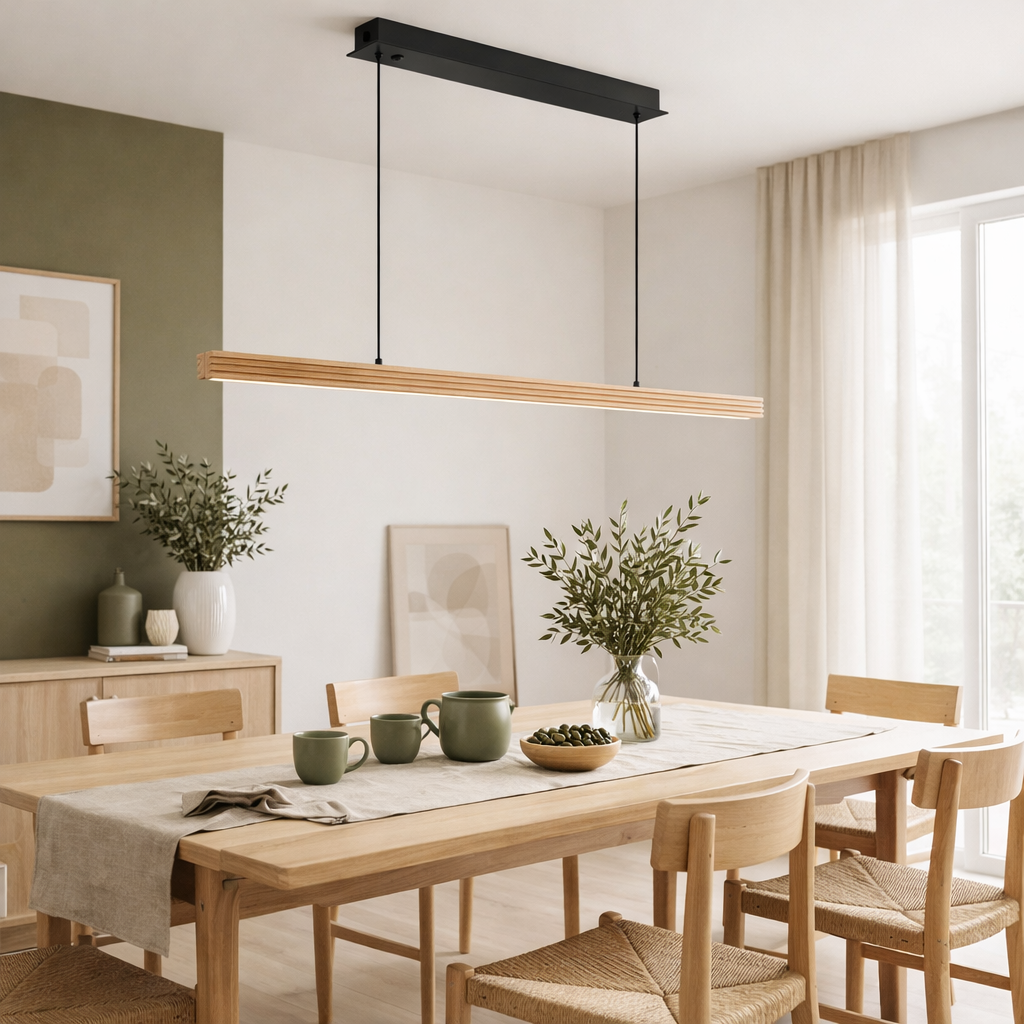 Lampa suspendata dimabila LED HOTAKA, lemn/negru, 3000K, 120 cm [7]