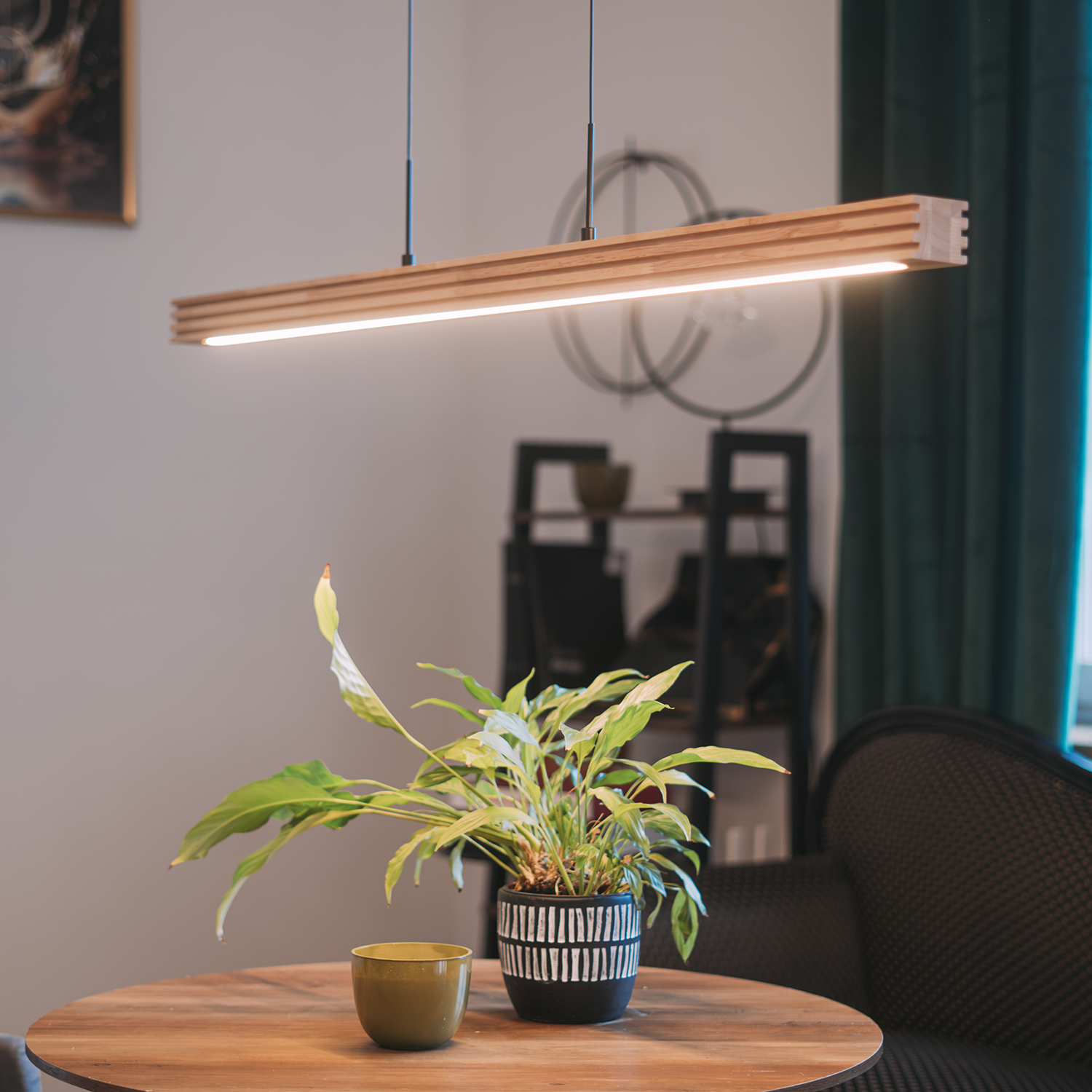 Lampa suspendata dimabila LED HOTAKA, lemn/negru, 3000K, 120 cm [6]