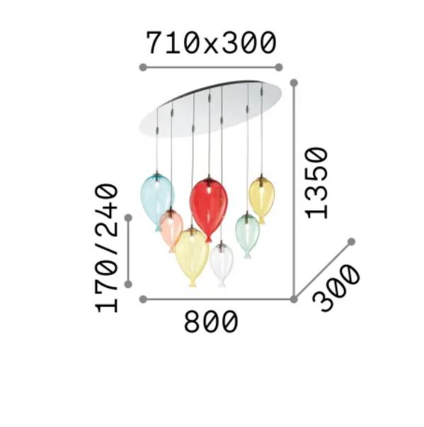 Lampa suspendata copii CLOWN 7, multicolor, 7*G9, lungime 80 cm - IDEAL LUX [3]