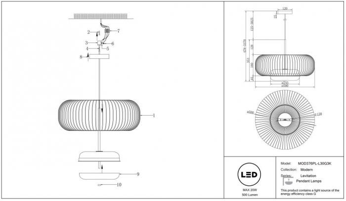 Lampă suspendată LED LEVITATION, alamă/alb, 3000K, diametru 50 cm - MAYTONI MOD376PL-L30G3K [9]