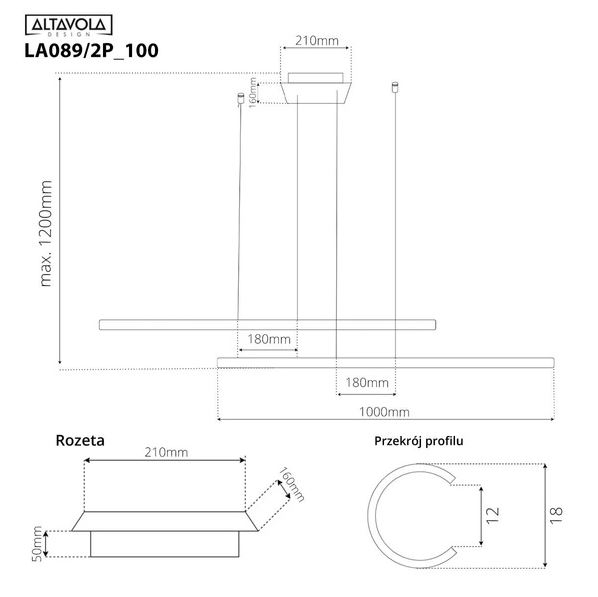 Lampa suspendata LED LINEA Nr. 2B, negru, 4000K, 1440 lm, IP44, dimensiune 100 cm - ALTAVOLA DESIGN [4]