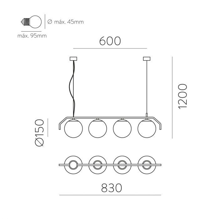 Lampa suspendata MAUI 4L, auriu/alb, 4*E27, lungime 83 cm - ACB [2]
