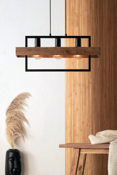 Lampa suspendata ROBIN III, neagra cu lemn, 61 cm [2]