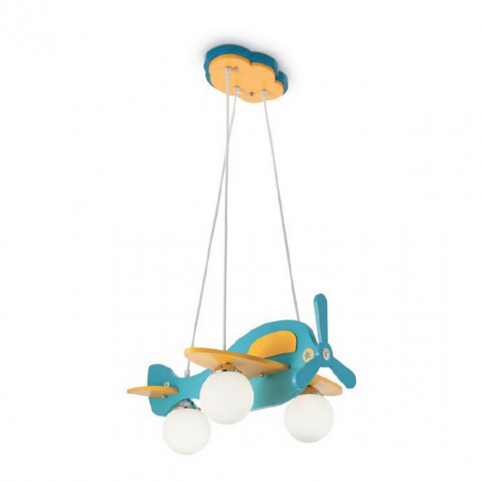 Lustra copii AVION SP3, albastru/galben, 3*E14, lungime 51 cm - IDEAL LUX [2]