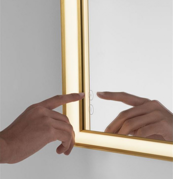 Oglinda dreptunghiulara LED AMBOR, iluminare frontala, rama aurie, 2556 lm, IP44, intrerupator touch, functie dezaburire, 70*120 cm - NOVA LUCE [2]