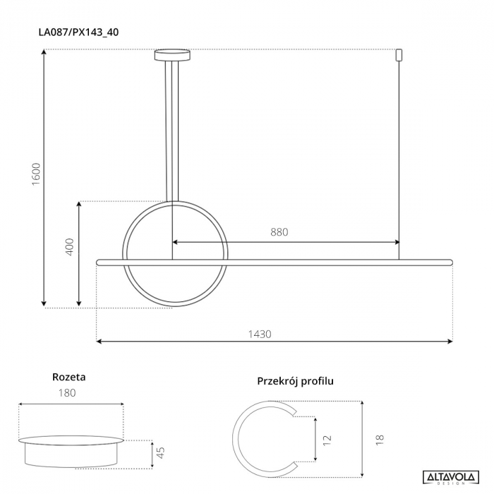 Lampa suspendata neagra LED LINEA Nr.2 Φ40 cm_4k - Altavola Design [5]