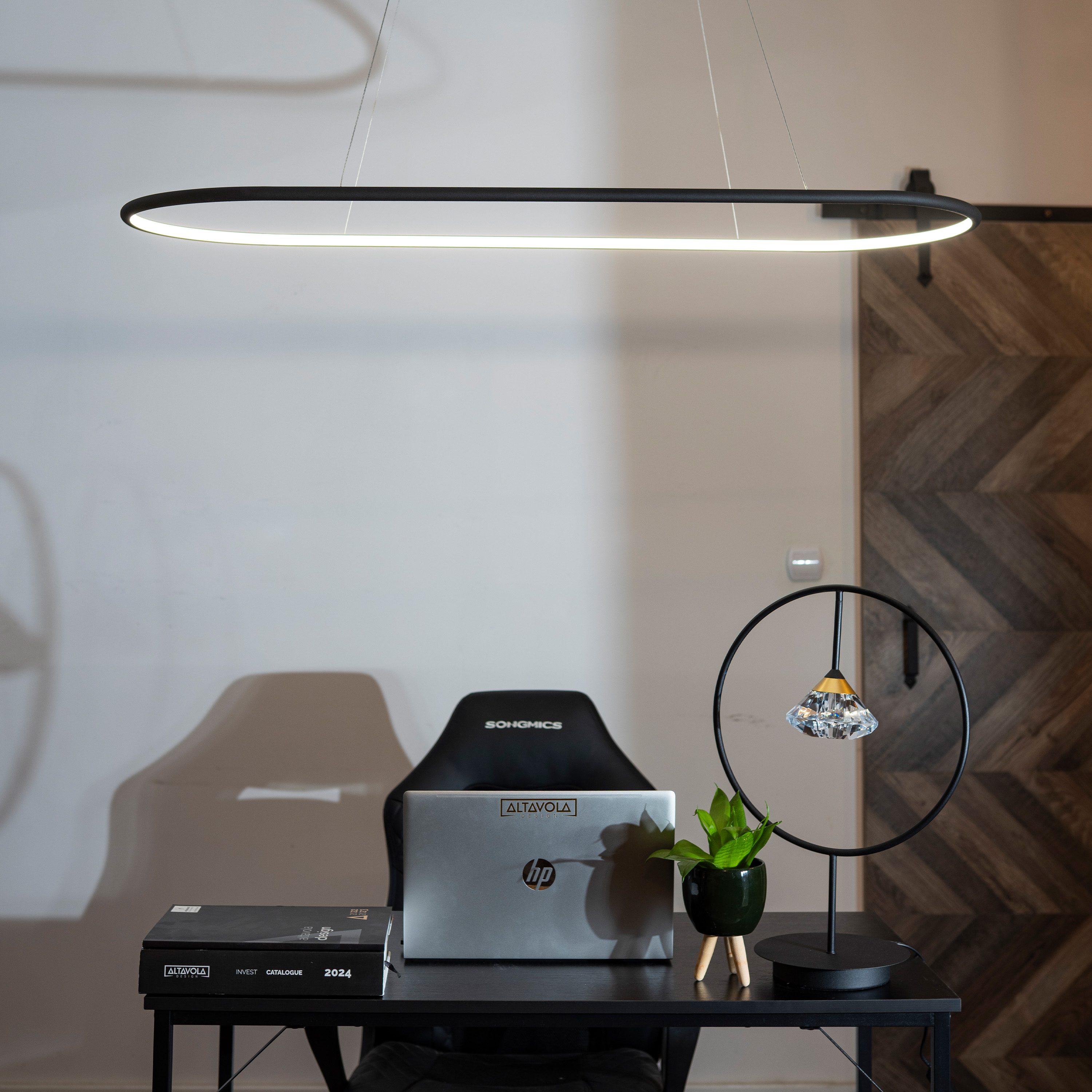 Lampa suspendata LED RING OVAL, negru, 120 cm - ALTAVOLA DESIGN [4]