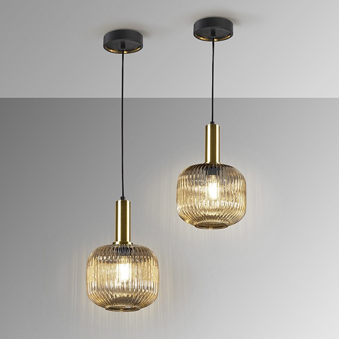 Pendul NORMA 1, negru/alamă/amber, 1*E27, diametru 20 cm - SCHULLER 225588 [1]