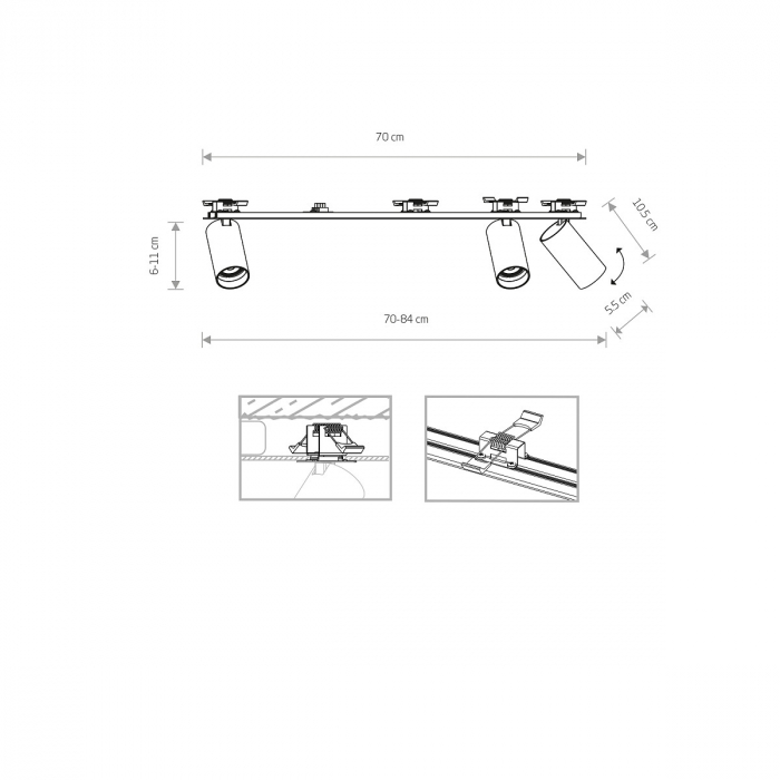 Plafoniera incastrabila in tavan cu spoturi MONO SURFACE III, alama/negru, 3*GU10, lungime 70 cm - NOWODVORSKI [3]