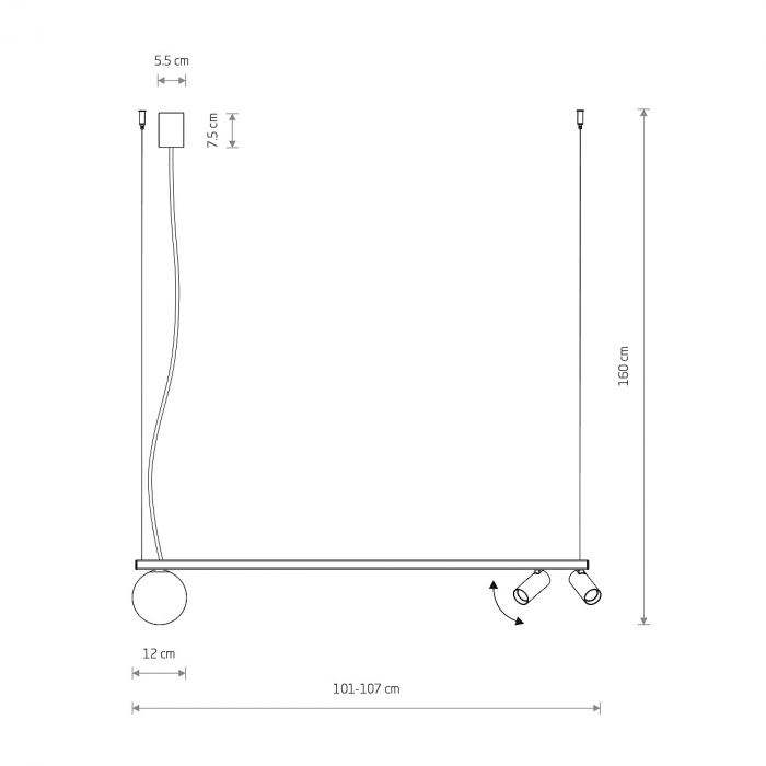 Sina cu spoturi suspendata FOURTY III, gri deschis/alb, lungime 101 cm - NOWODVORSKI [2]