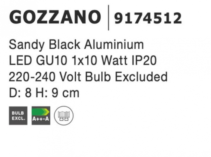 Spot aplicat orientabil GOZZANO, negru, 1*GU10, diametru 8 cm - NOVA LUCE [4]