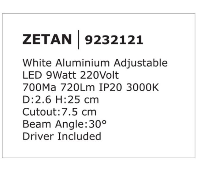 Spot incastrat LED ZETAN alb, 3000k, 720 lm, inaltime 25 cm - NOVA LUCE [8]