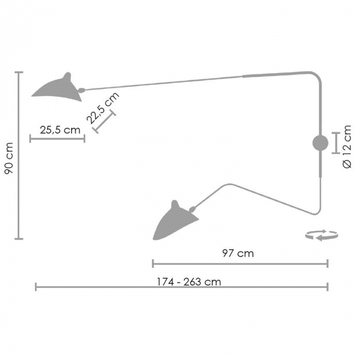 Lampă de perete CRANE-2W neagră, 40W, 174 cm - Step into Design [7]
