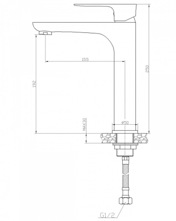 Baterie baie pentru lavoar inalta LEVEL, alb/crom, inaltime 25 cm - CASA BLANCA [4]