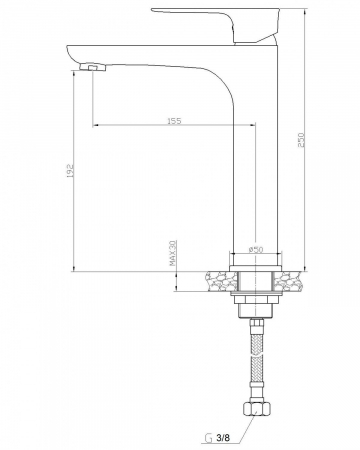 Baterie baie pentru lavoar inalta LEVEL, crom, inaltime 25 cm - CASA BLANCA [3]