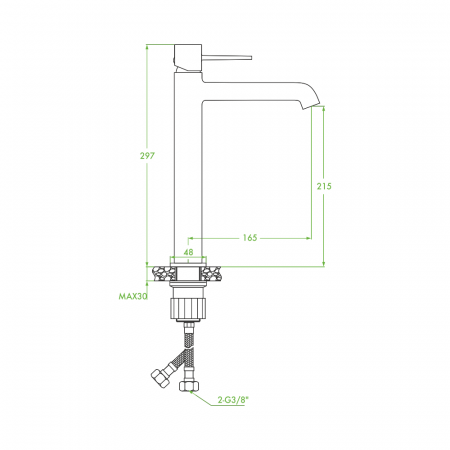 Baterie baie pentru lavoar inalta POLLA, negru, inaltime 29.7 cm - LAVEO [2]