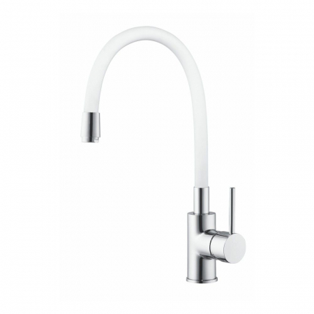 Baterii bucatarie - Baterie bucatarie pentru chiuveta cu pipa flexibila, FLEXI, monocomanda, alb/crom - CASA BLANCA