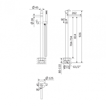 Baterie pentru cada freestanding SENSE, crom, monocomanda - SPATIO [3]