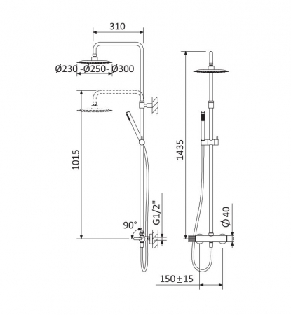 Coloana de dus cu baterie SENSE, auriu, monocomanda, inaltime reglabila - SPATIO [1]