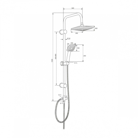 Coloana de dus patrata cu unghi reglabil, QUADRO, crom, inaltime 103 cm - CASA BLANCA [1]