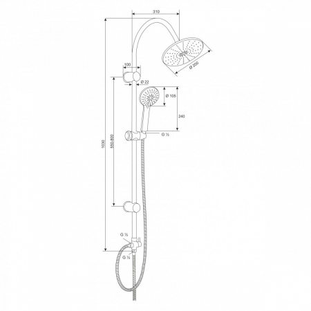 Coloana de dus rotunda cu unghi reglabil, RONDO, crom, inaltime 103 cm - CASA BLANCA [1]