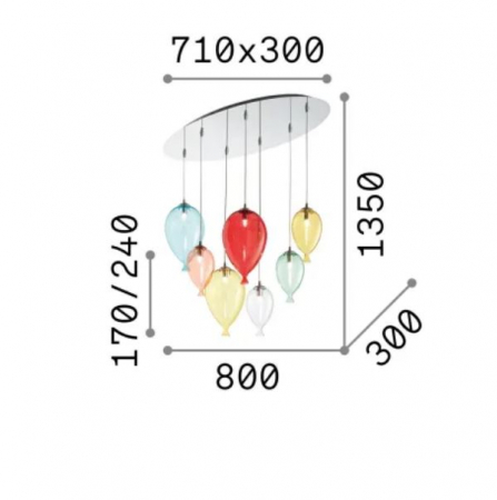 Lampa suspendata copii CLOWN 7, multicolor, 7*G9, lungime 80 cm - IDEAL LUX [2]