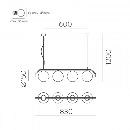 Lampa suspendata MAUI 4L, auriu/alb, 4*E27, lungime 83 cm - ACB [1]