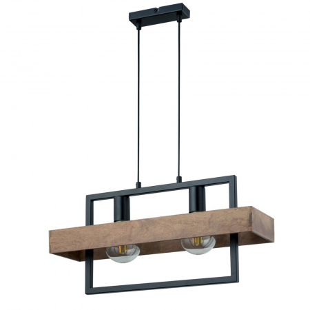 Lampi suspendate - Lampa suspendata ROBIN II, neagra cu lemn, 55 cm