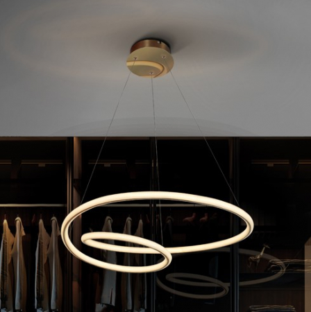 Iluminat zona living - Lampa suspendata TUBE LED aurie, 47 W, 3000K, diametru 60 cm - SCHULLER