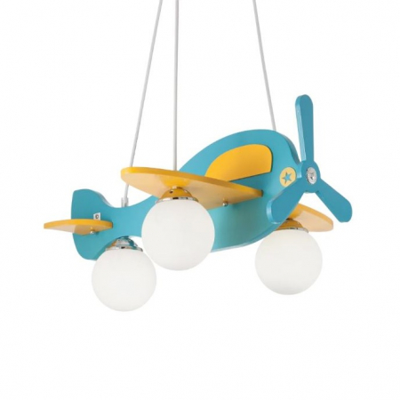 Lampi suspendate - Lustra copii AVION SP3, albastru/galben, 3*E14, lungime 51 cm - IDEAL LUX