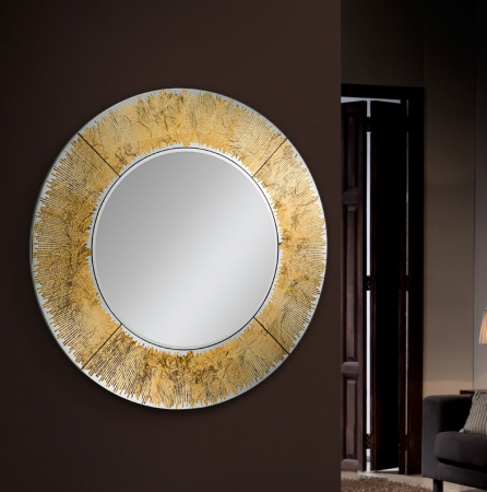 Oglinzi - Oglinda decorativa rotunda AURORA, rama aurie, diametru 100 cm - SCHULLER