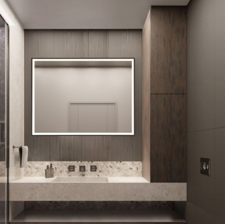 Oglinzi - Oglinda dreptunghiulara LED AMBOR, iluminare frontala, 1423 lm, IP44, intrerupator touch, functie dezaburire, 60*80 cm - NOVA LUCE